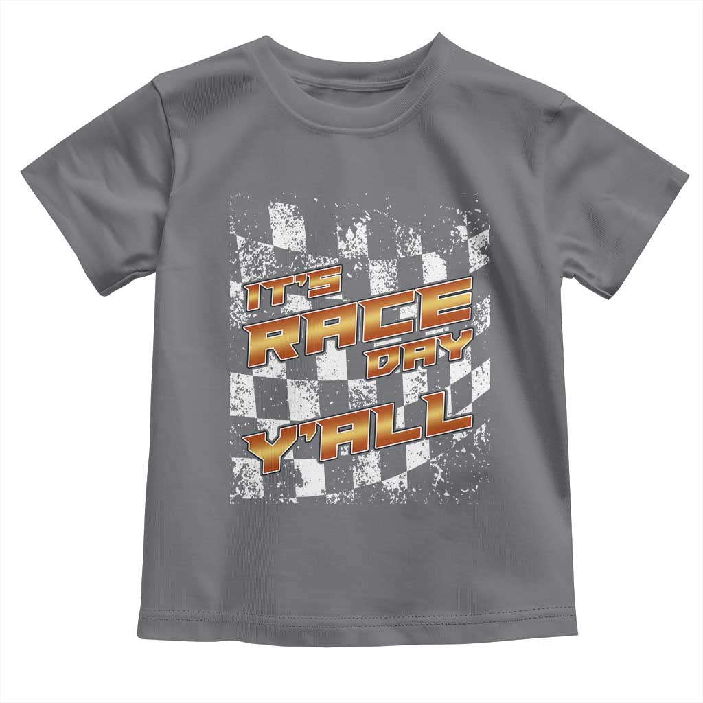 Racing Checkered Flag Toddler T Shirt It Is Race Day Y'all Dirt Track TS14 Charcoal Print Your Wear