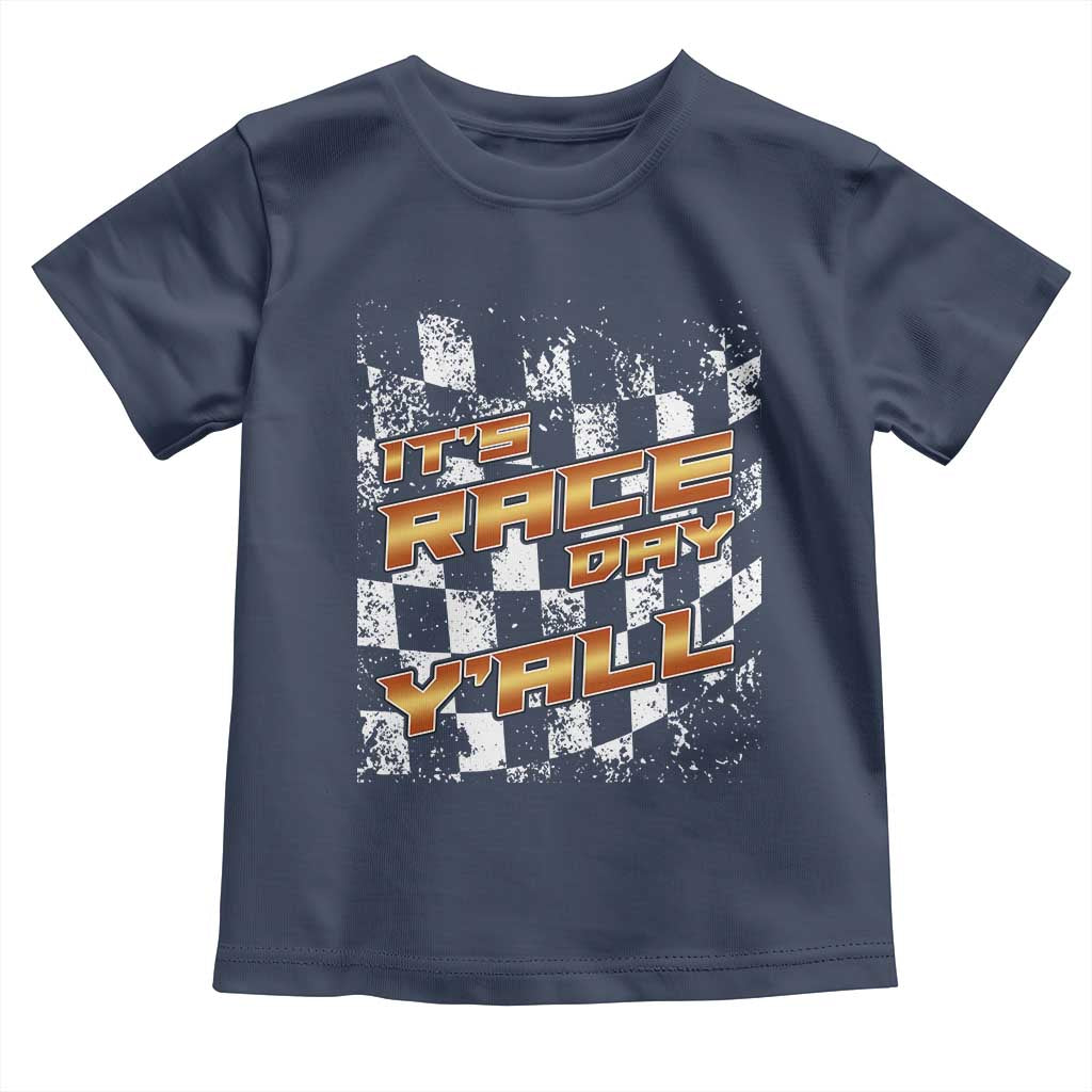 Racing Checkered Flag Toddler T Shirt It Is Race Day Y'all Dirt Track TS14 Navy Print Your Wear