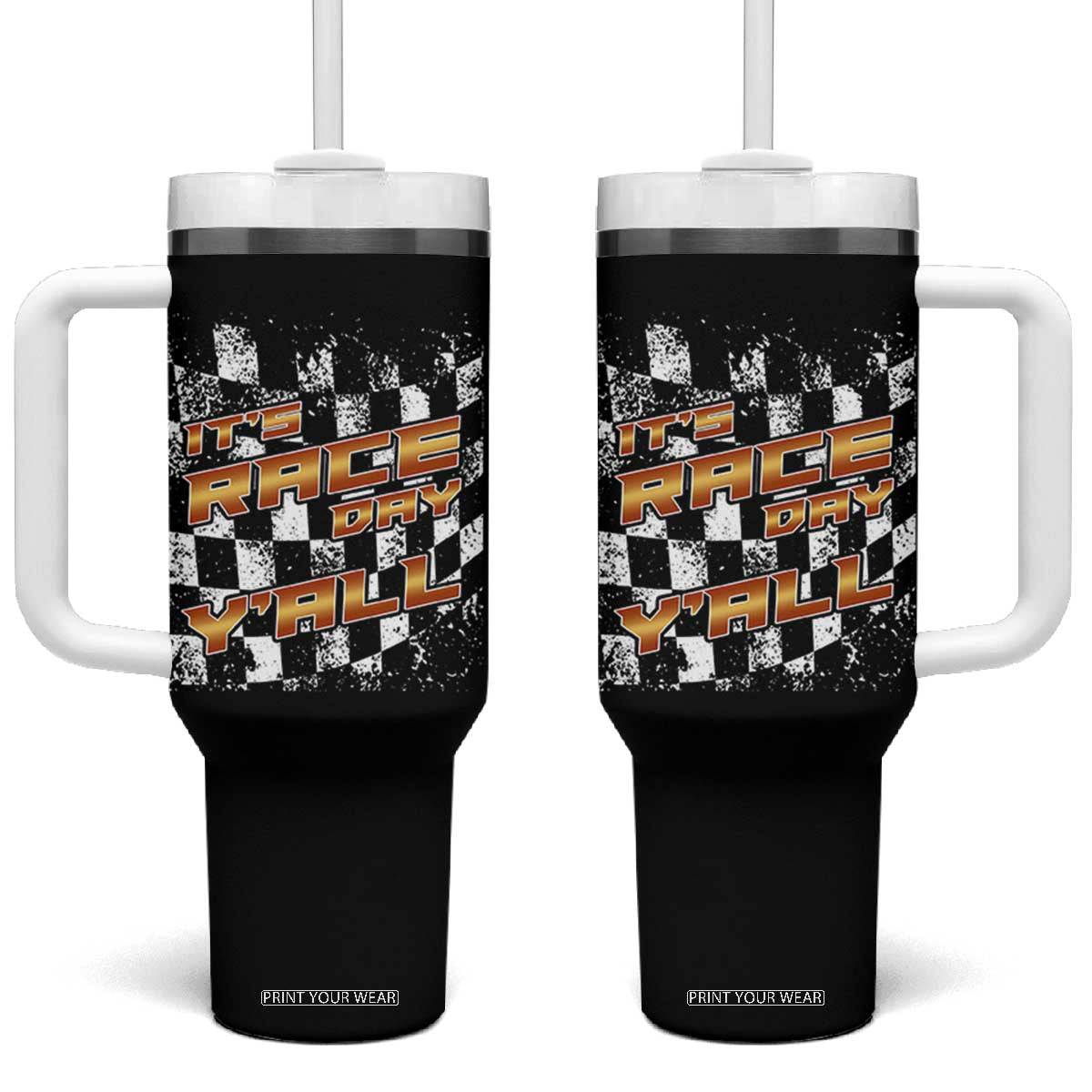 Racing Checkered Flag Tumbler With Handle It Is Race Day Y'all Dirt Track TS14 One Size: 40 oz Black Print Your Wear