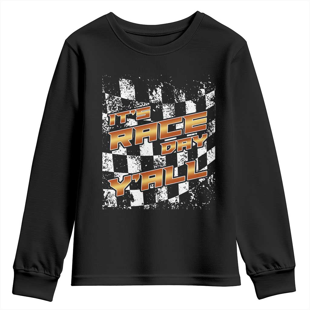 Racing Checkered Flag Youth Sweatshirt It Is Race Day Y'all Dirt Track TS14 Black Print Your Wear