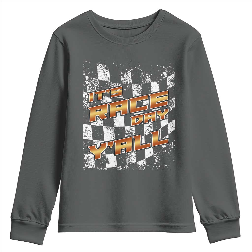 Racing Checkered Flag Youth Sweatshirt It Is Race Day Y'all Dirt Track TS14 Dark Heather Print Your Wear
