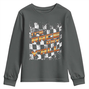 Racing Checkered Flag Youth Sweatshirt It Is Race Day Y'all Dirt Track TS14 Dark Heather Print Your Wear