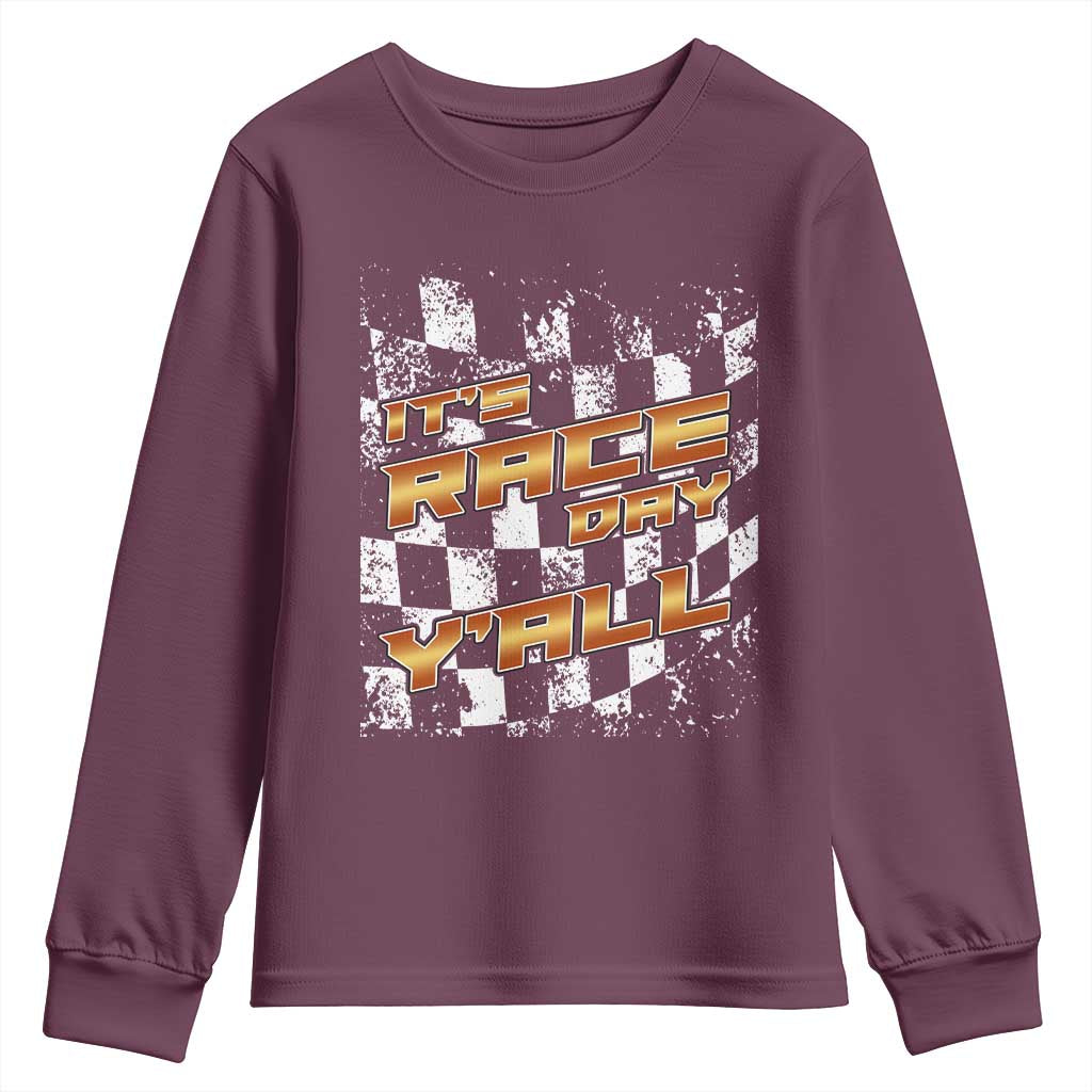 Racing Checkered Flag Youth Sweatshirt It Is Race Day Y'all Dirt Track TS14 Maroon Print Your Wear