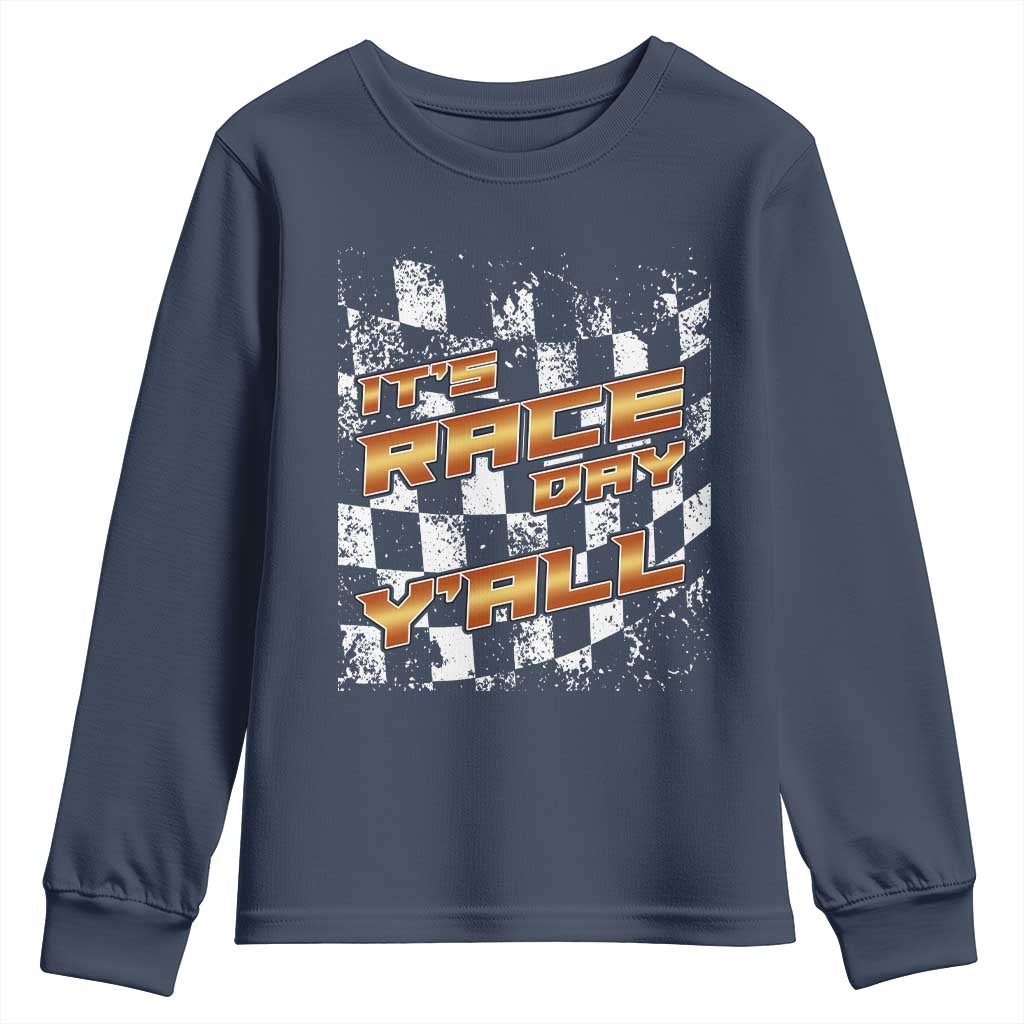Racing Checkered Flag Youth Sweatshirt It Is Race Day Y'all Dirt Track TS14 Navy Print Your Wear