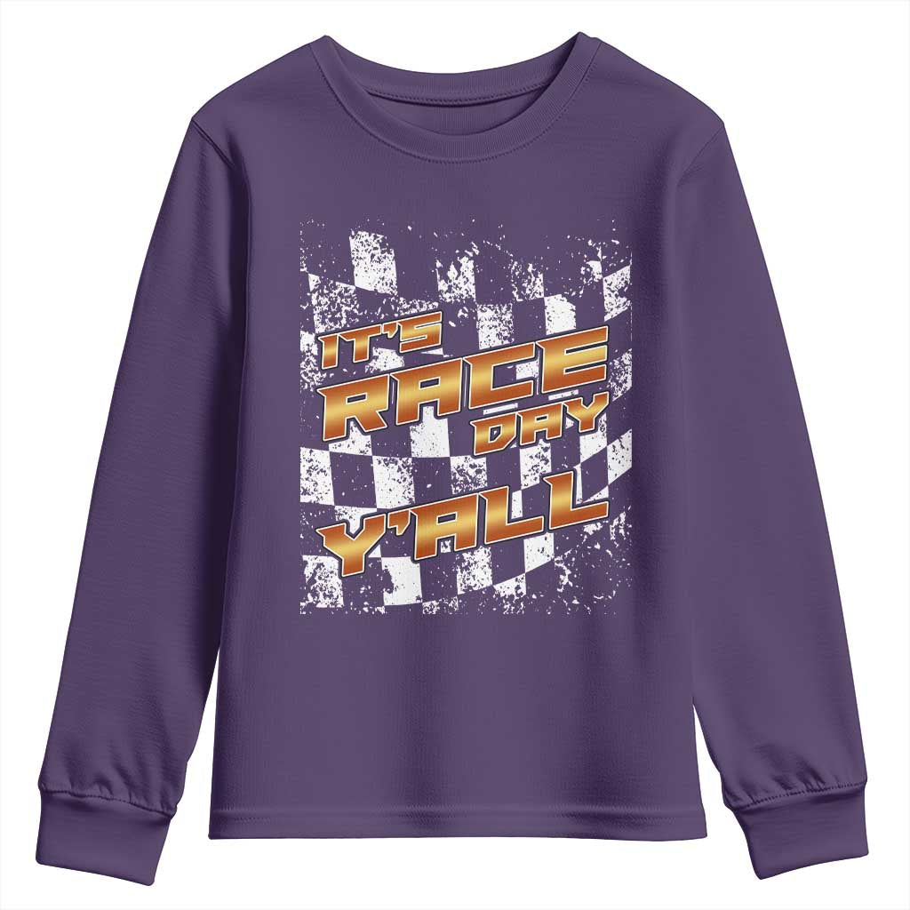 Racing Checkered Flag Youth Sweatshirt It Is Race Day Y'all Dirt Track TS14 Purple Print Your Wear