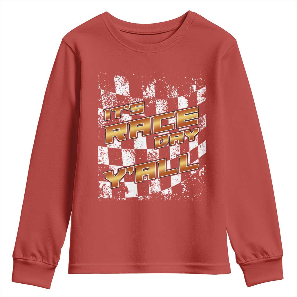 Racing Checkered Flag Youth Sweatshirt It Is Race Day Y'all Dirt Track TS14 Red Print Your Wear