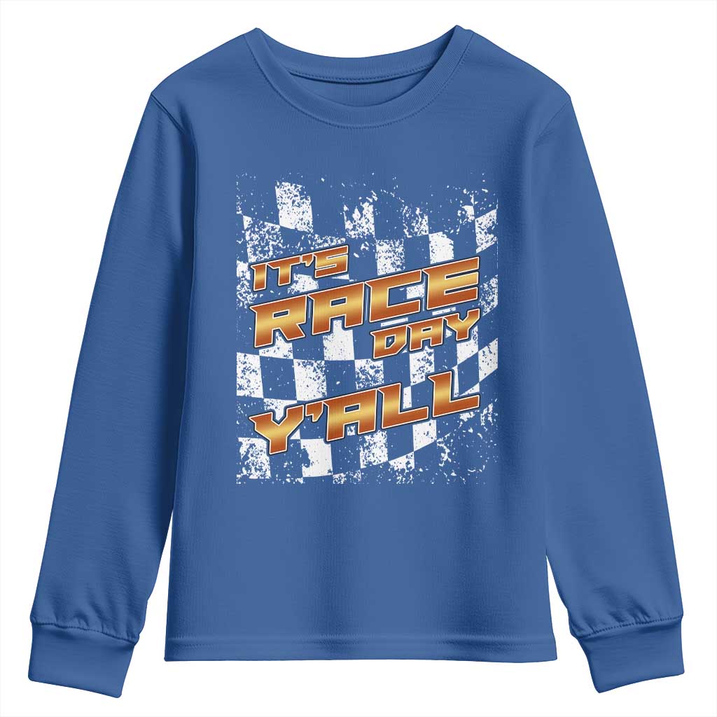 Racing Checkered Flag Youth Sweatshirt It Is Race Day Y'all Dirt Track TS14 Royal Blue Print Your Wear