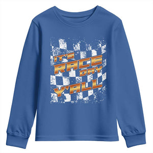 Racing Checkered Flag Youth Sweatshirt It Is Race Day Y'all Dirt Track TS14 Royal Blue Print Your Wear