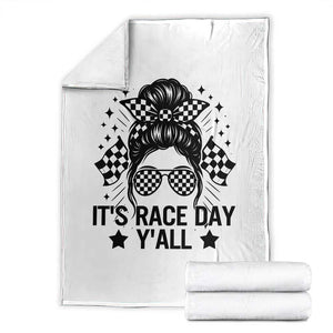 Racing Checkered Flag Messy Bun Race Day Throw Blanket TS14 White Print Your Wear