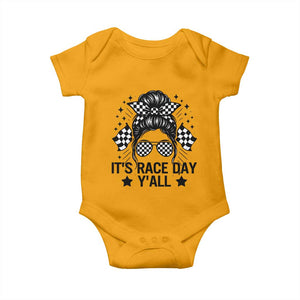 Racing Checkered Flag Messy Bun Race Day Baby Onesie TS14 Gold Print Your Wear