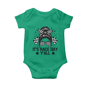 Racing Checkered Flag Messy Bun Race Day Baby Onesie TS14 Irish Green Print Your Wear