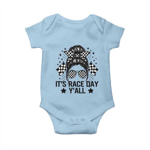 Racing Checkered Flag Messy Bun Race Day Baby Onesie TS14 Light Blue Print Your Wear