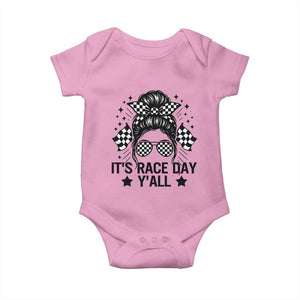 Racing Checkered Flag Messy Bun Race Day Baby Onesie TS14 Light Pink Print Your Wear