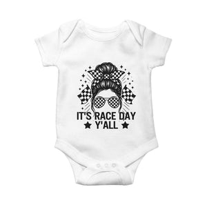 Racing Checkered Flag Messy Bun Race Day Baby Onesie TS14 White Print Your Wear