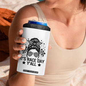 Racing Checkered Flag Messy Bun Race Day 4 in 1 Can Cooler Tumbler TS14 Print Your Wear