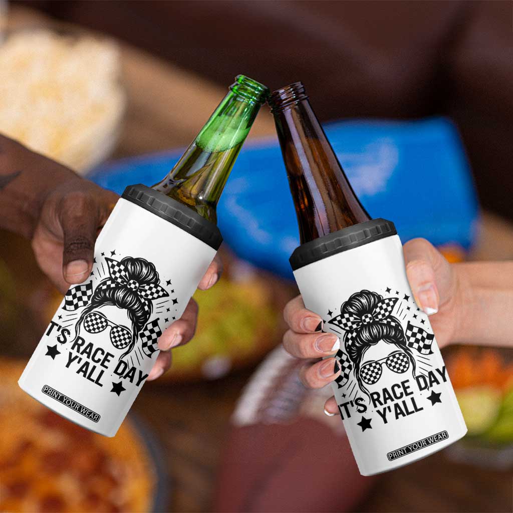 Racing Checkered Flag Messy Bun Race Day 4 in 1 Can Cooler Tumbler TS14 Print Your Wear