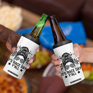 Racing Checkered Flag Messy Bun Race Day 4 in 1 Can Cooler Tumbler TS14 Print Your Wear