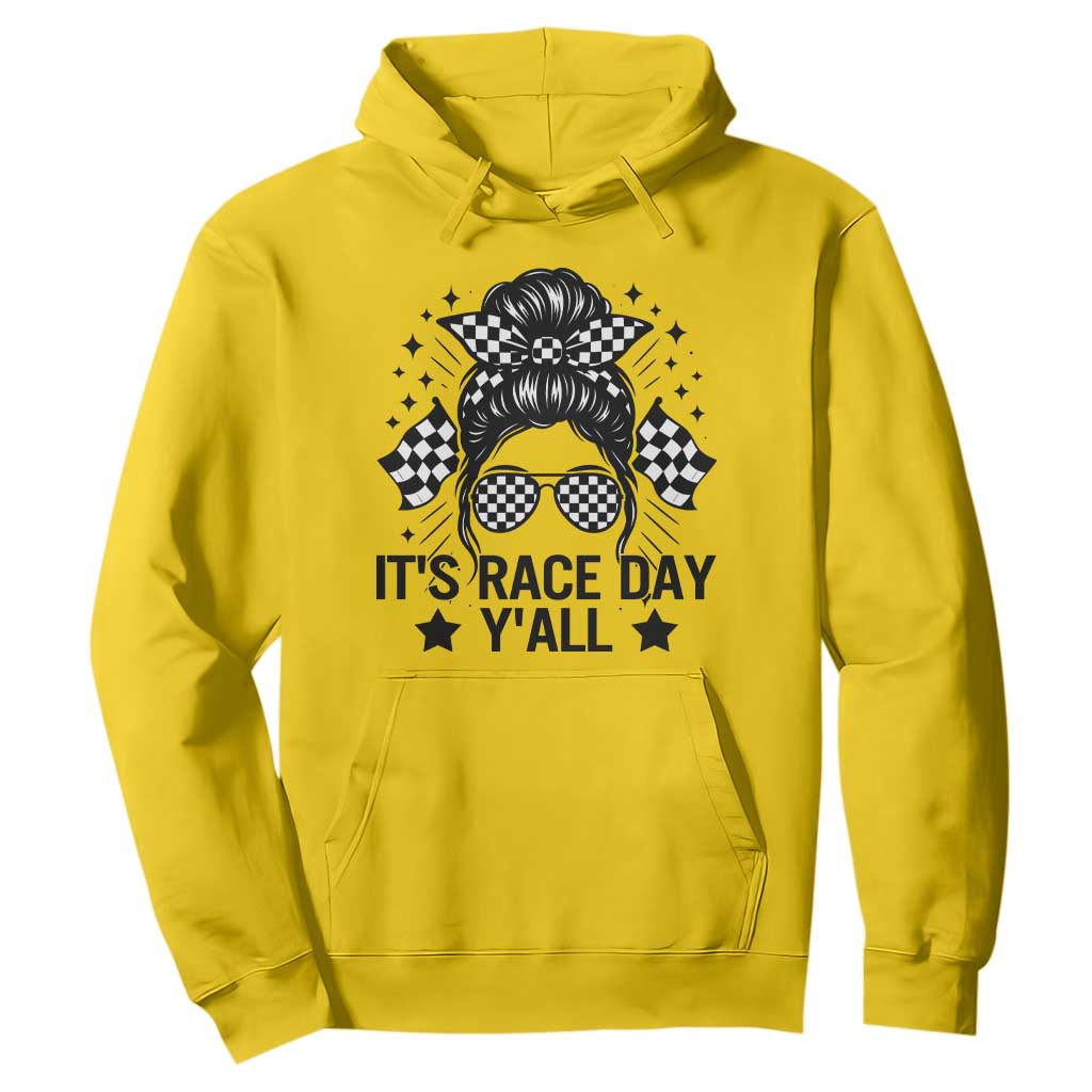 Racing Checkered Flag Messy Bun Race Day Hoodie TS14 Daisy Print Your Wear