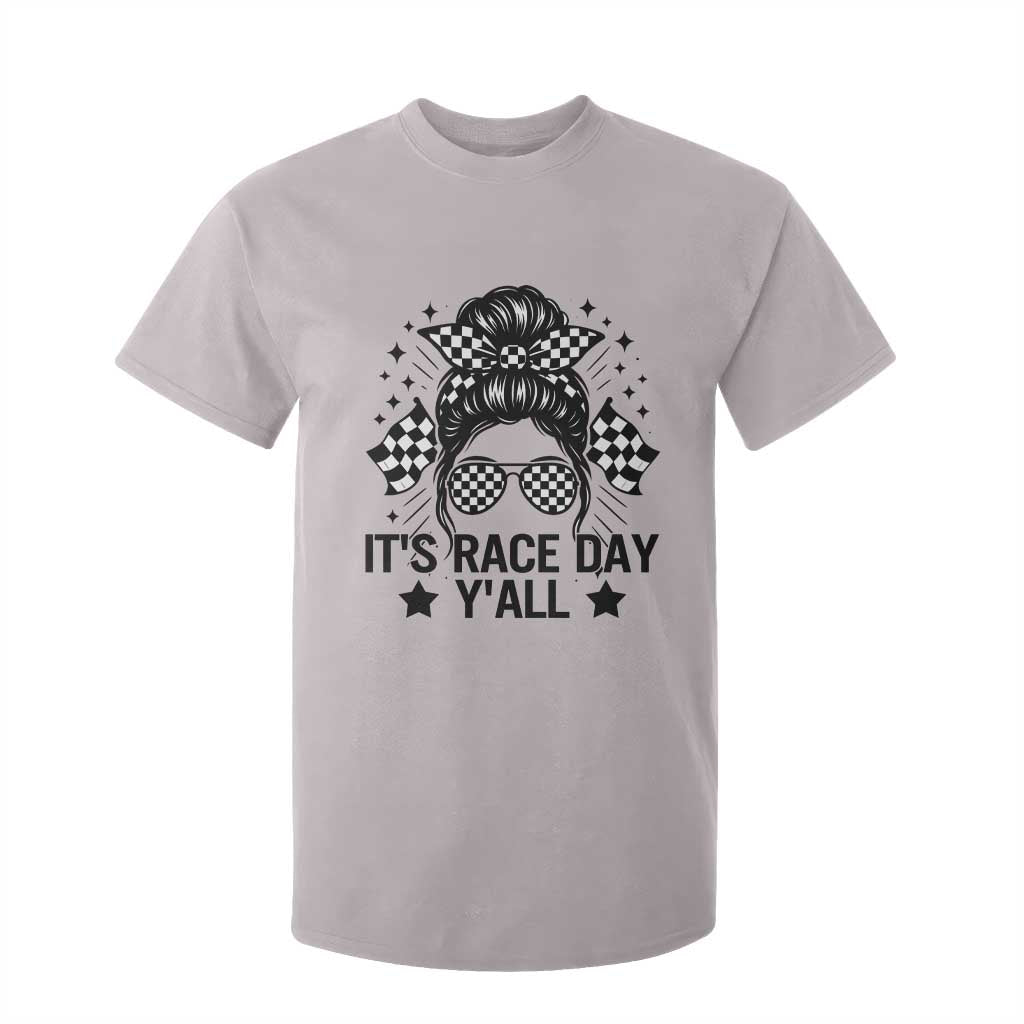 Racing Checkered Flag Messy Bun Race Day T Shirt For Kid TS14 Ice Gray Print Your Wear