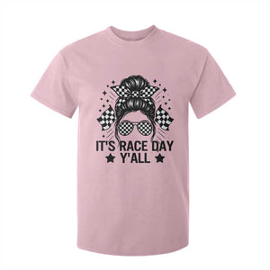Racing Checkered Flag Messy Bun Race Day T Shirt For Kid TS14 Light Pink Print Your Wear