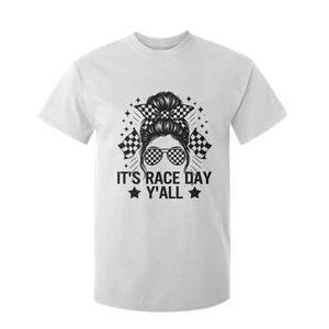 Racing Checkered Flag Messy Bun Race Day T Shirt For Kid TS14 White Print Your Wear