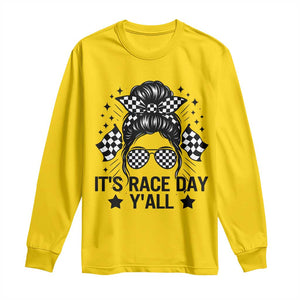 Racing Checkered Flag Messy Bun Race Day Long Sleeve Shirt TS14 Daisy Print Your Wear
