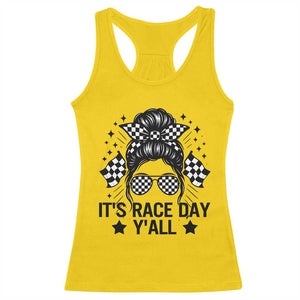 Racing Checkered Flag Messy Bun Race Day Racerback Tank Top TS14 Daisy Print Your Wear