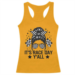 Racing Checkered Flag Messy Bun Race Day Racerback Tank Top TS14 Gold Print Your Wear
