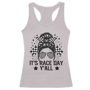 Racing Checkered Flag Messy Bun Race Day Racerback Tank Top TS14 Ice Gray Print Your Wear