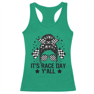 Racing Checkered Flag Messy Bun Race Day Racerback Tank Top TS14 Irish Green Print Your Wear