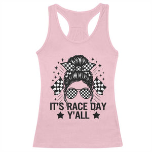 Racing Checkered Flag Messy Bun Race Day Racerback Tank Top TS14 Light Pink Print Your Wear