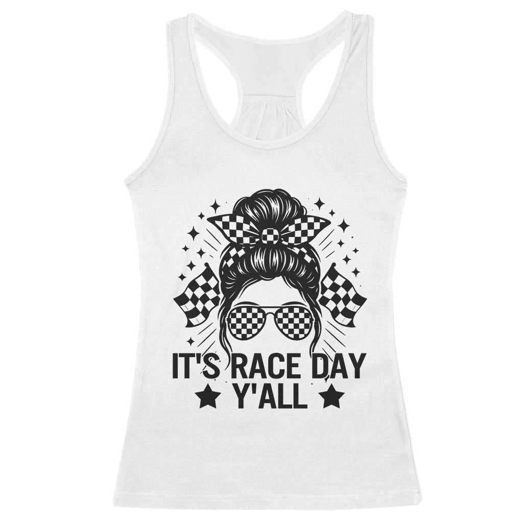 Racing Checkered Flag Messy Bun Race Day Racerback Tank Top TS14 White Print Your Wear