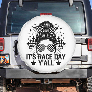 Racing Checkered Flag Messy Bun Race Day Spare Tire Cover TS14 No hole White Print Your Wear