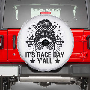 Racing Checkered Flag Messy Bun Race Day Spare Tire Cover TS14 White Print Your Wear