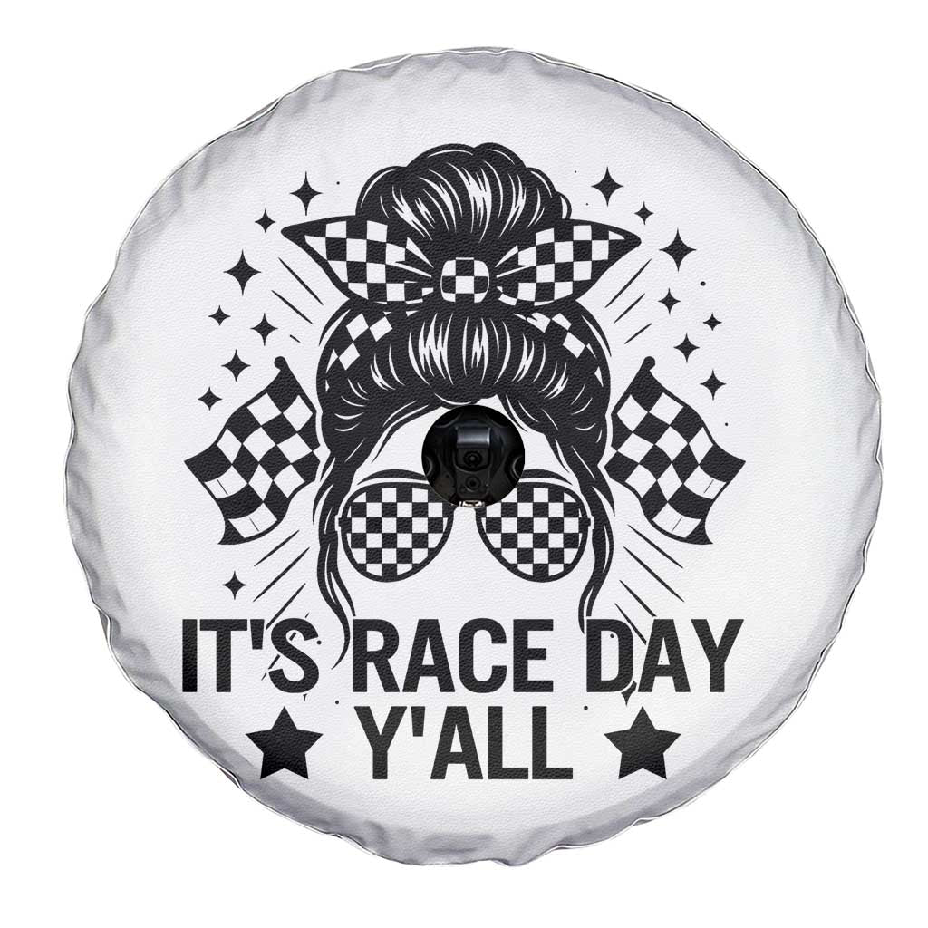 Racing Checkered Flag Messy Bun Race Day Spare Tire Cover TS14 Print Your Wear