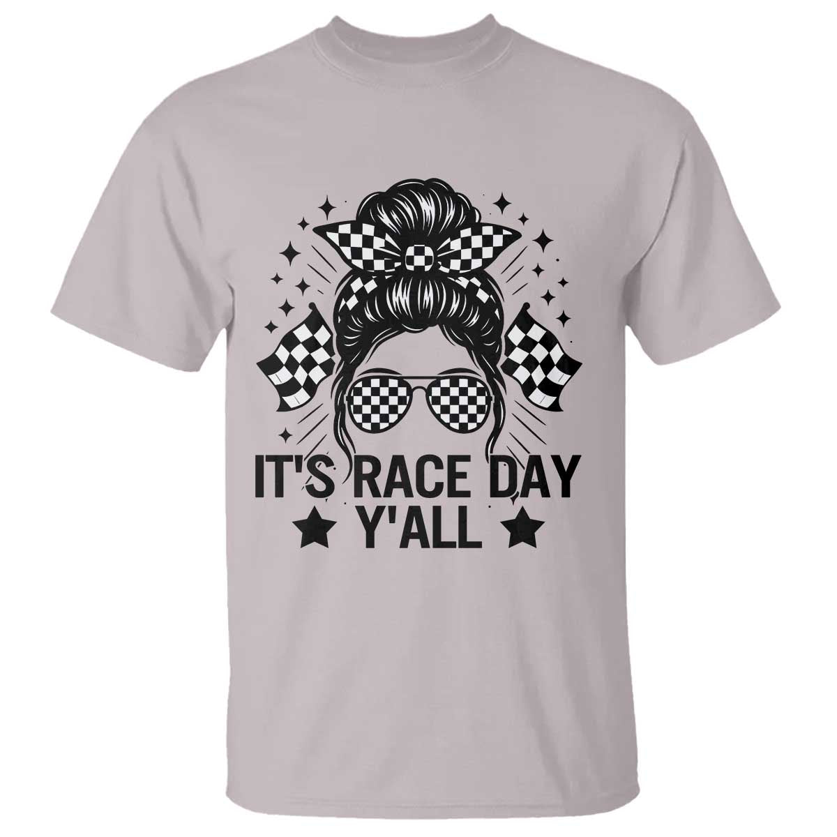 Racing Checkered Flag Messy Bun Race Day T Shirt TS14 Ice Gray Print Your Wear