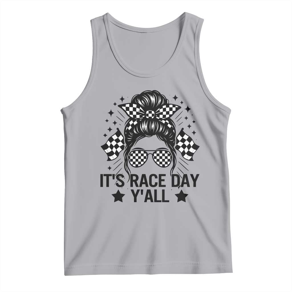 Racing Checkered Flag Messy Bun Race Day Tank Top TS14 Athletic Heather Print Your Wear