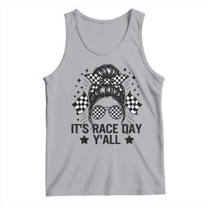 Racing Checkered Flag Messy Bun Race Day Tank Top TS14 Athletic Heather Print Your Wear