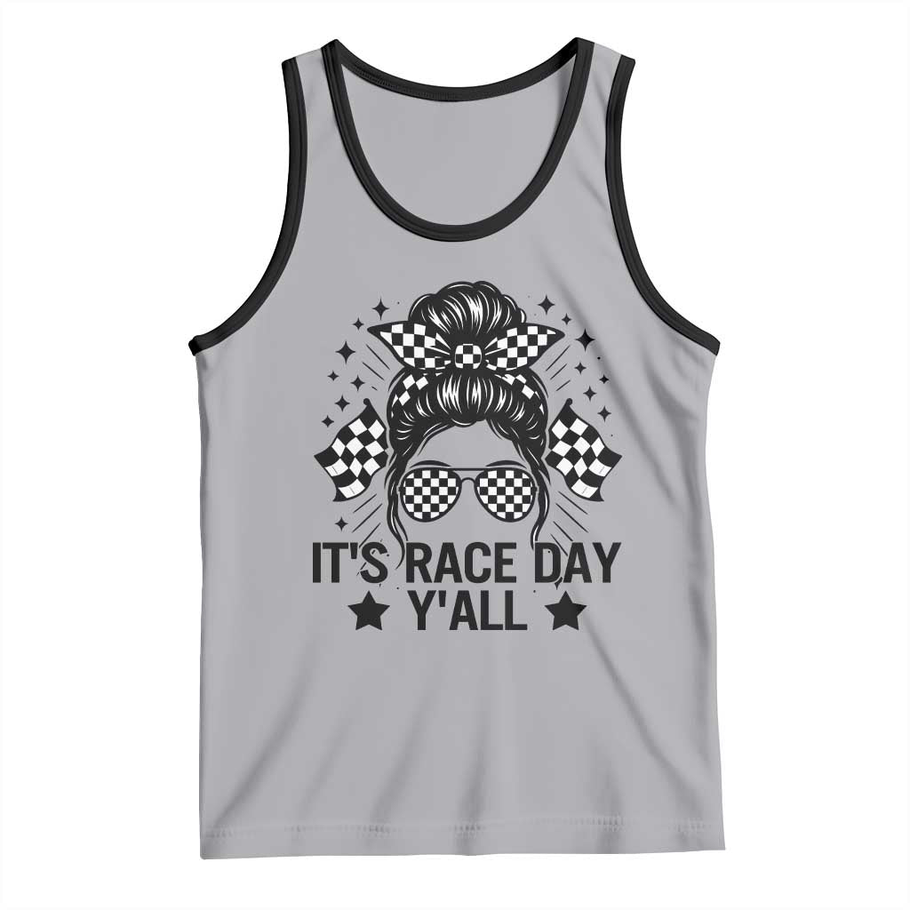 Racing Checkered Flag Messy Bun Race Day Tank Top TS14 Athletic Heather Black Print Your Wear