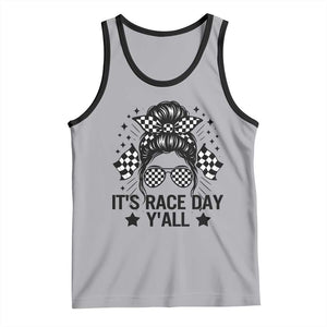 Racing Checkered Flag Messy Bun Race Day Tank Top TS14 Athletic Heather Black Print Your Wear