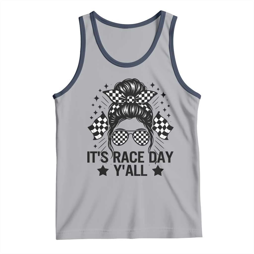 Racing Checkered Flag Messy Bun Race Day Tank Top TS14 Athletic Heather Navy Print Your Wear