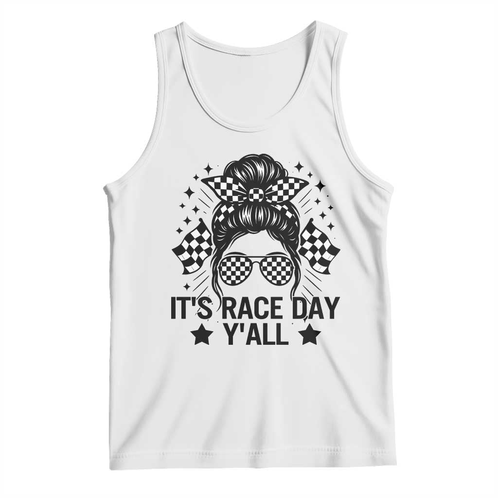 Racing Checkered Flag Messy Bun Race Day Tank Top TS14 White Print Your Wear