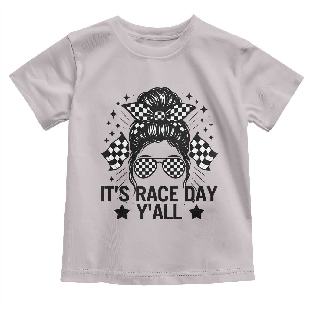 Racing Checkered Flag Messy Bun Race Day Toddler T Shirt TS14 Ice Gray Print Your Wear