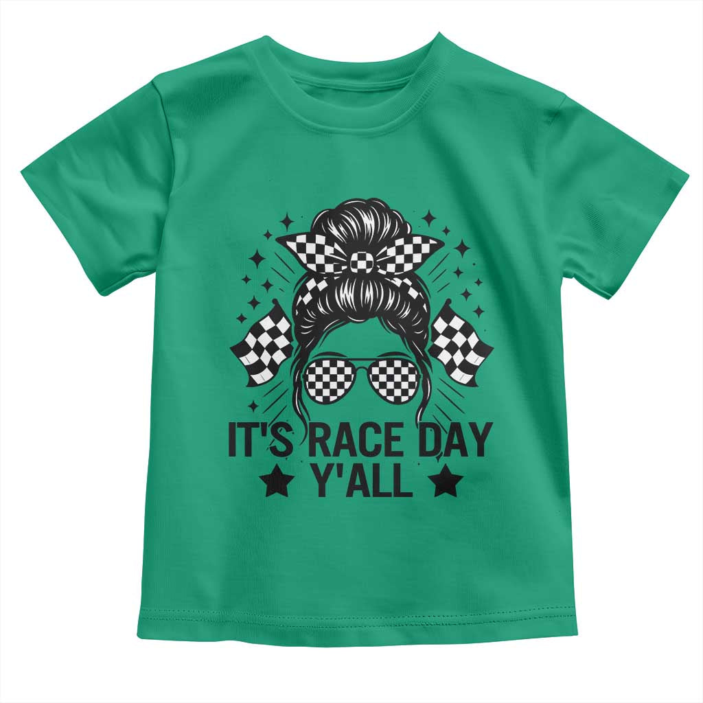 Racing Checkered Flag Messy Bun Race Day Toddler T Shirt TS14 Irish Green Print Your Wear