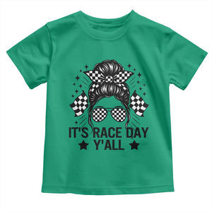 Racing Checkered Flag Messy Bun Race Day Toddler T Shirt TS14 Irish Green Print Your Wear