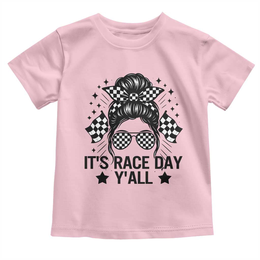 Racing Checkered Flag Messy Bun Race Day Toddler T Shirt TS14 Light Pink Print Your Wear