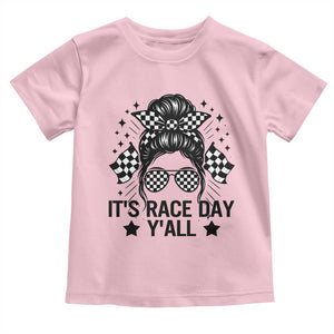 Racing Checkered Flag Messy Bun Race Day Toddler T Shirt TS14 Light Pink Print Your Wear