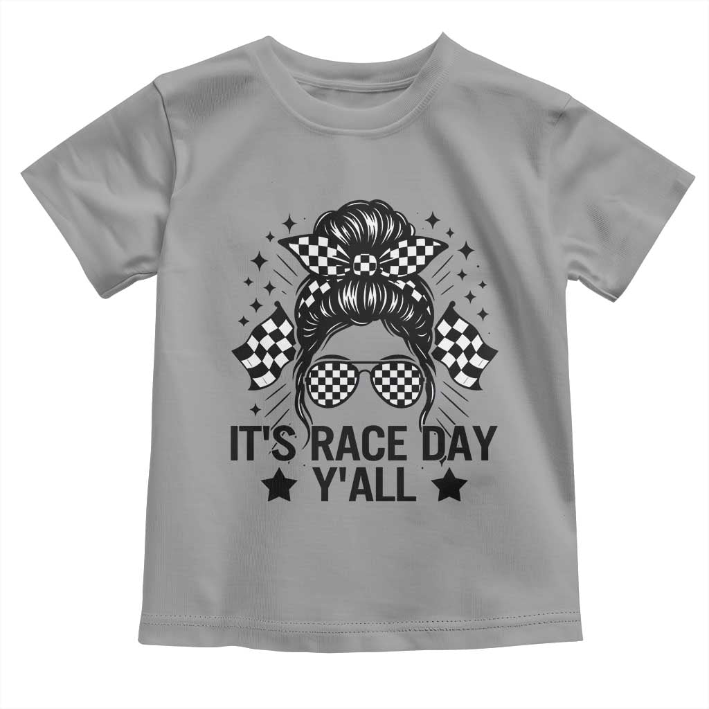 Racing Checkered Flag Messy Bun Race Day Toddler T Shirt TS14 Sport Gray Print Your Wear