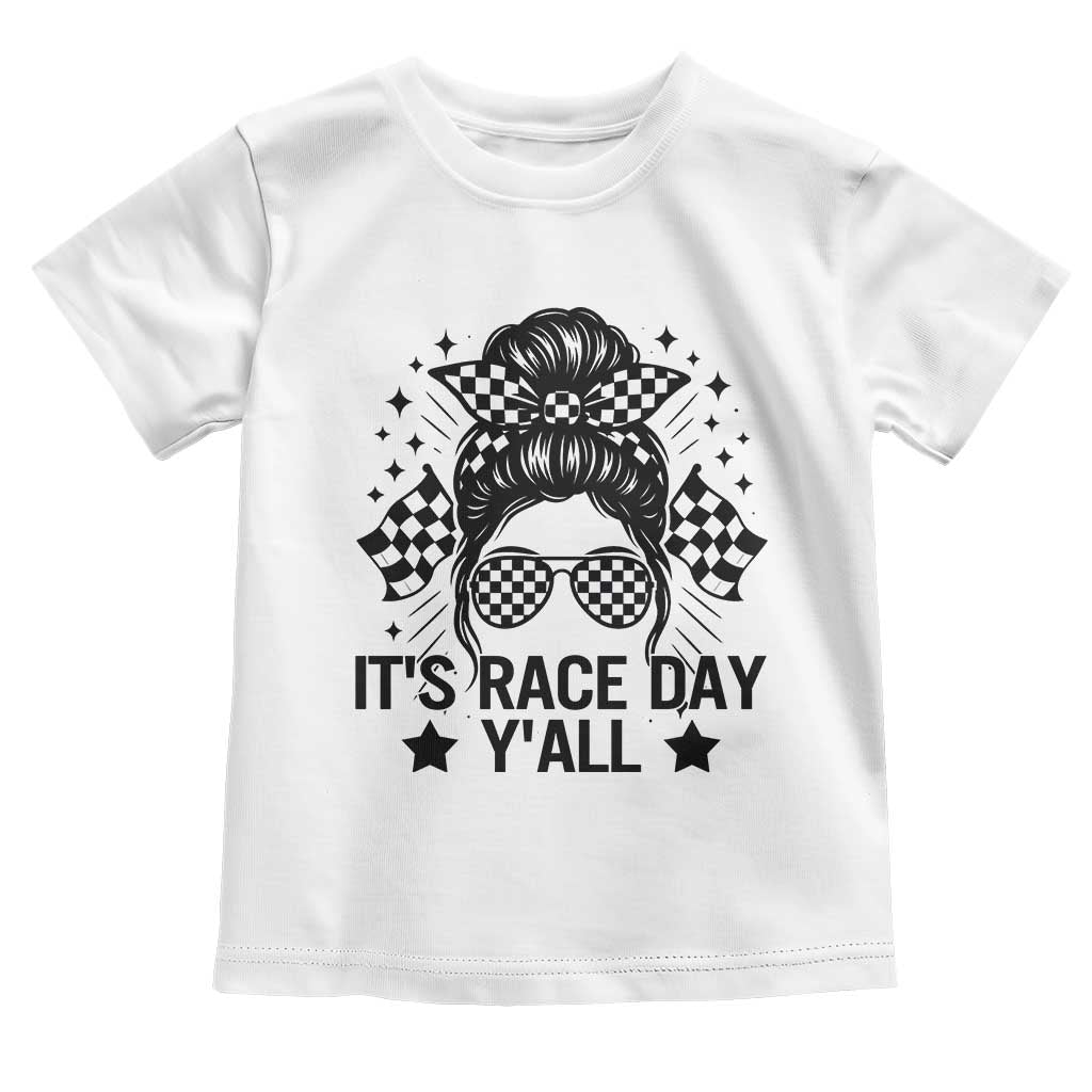 Racing Checkered Flag Messy Bun Race Day Toddler T Shirt TS14 White Print Your Wear