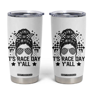 Racing Checkered Flag Messy Bun Race Day Tumbler Cup TS14 White Print Your Wear